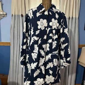 Dennis Basso Floral Navy and White Trench Coat